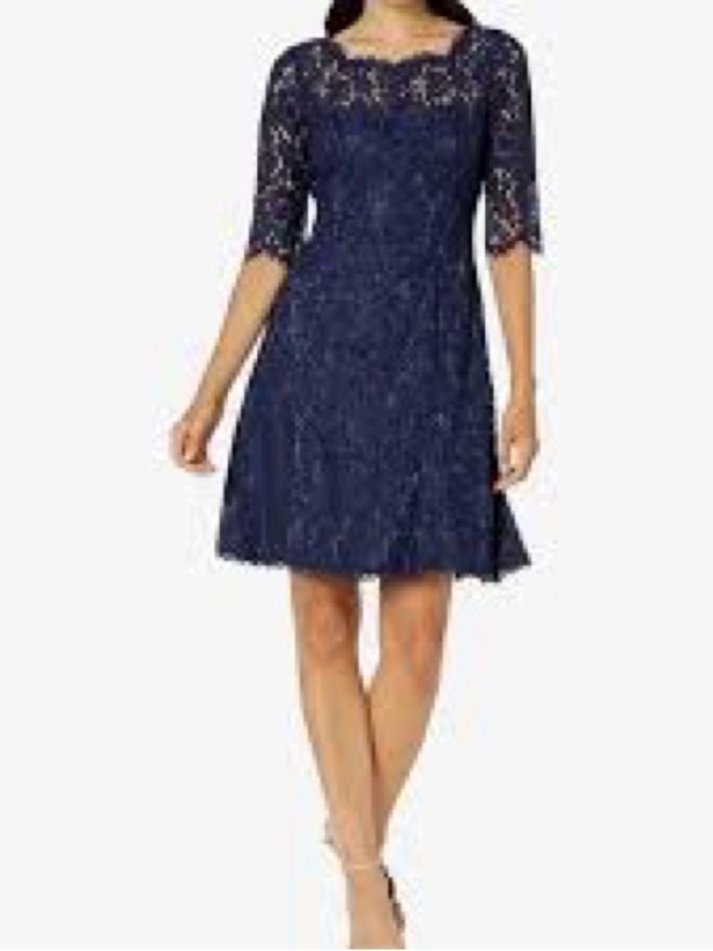 NWT Eliza J Navy Blue Lace Dress Wedding Guest Cocktail Midi Dress Size 6
